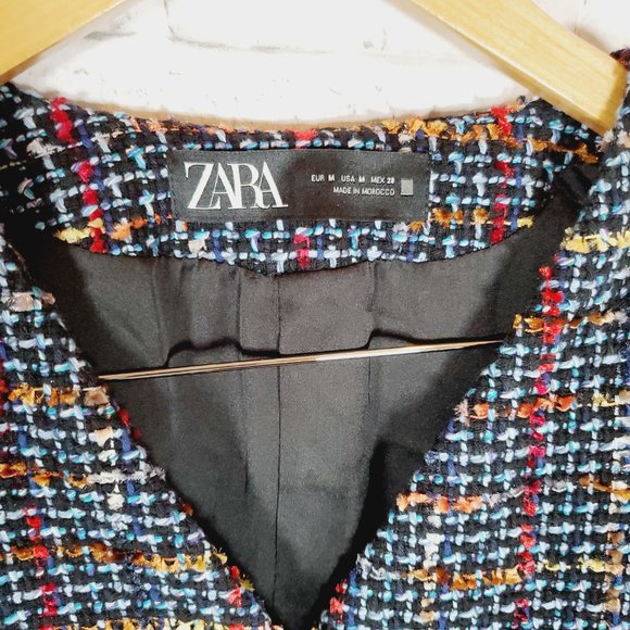 ZARA WOMEN NEW TWEED JACKET BLAZER DRESS GOLD BUTTON TEXTURED COAT 9172/192 M - Picture 4 of 5